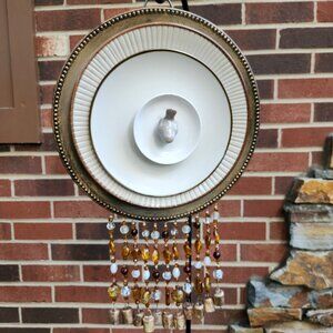 Cream Offwhite Plate Dish Flower Windchime SunCatcher Lampwork Beads Tin Bells